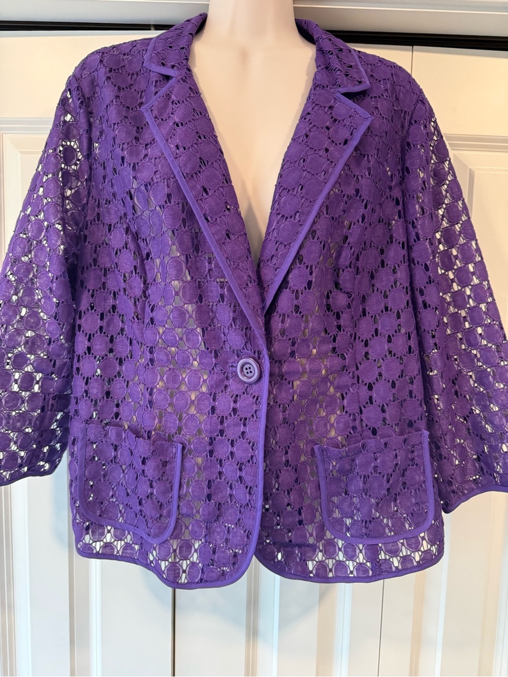 Chicos purple lace sheer blazer jacket 2 large L - Picture 2 of 4